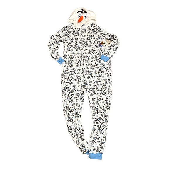 NWT DISNEY FROZEN Olaf 1pc Hooded Pajama Jumpsuit XL Fleece Snowman Deadstock - Picture 1 of 7